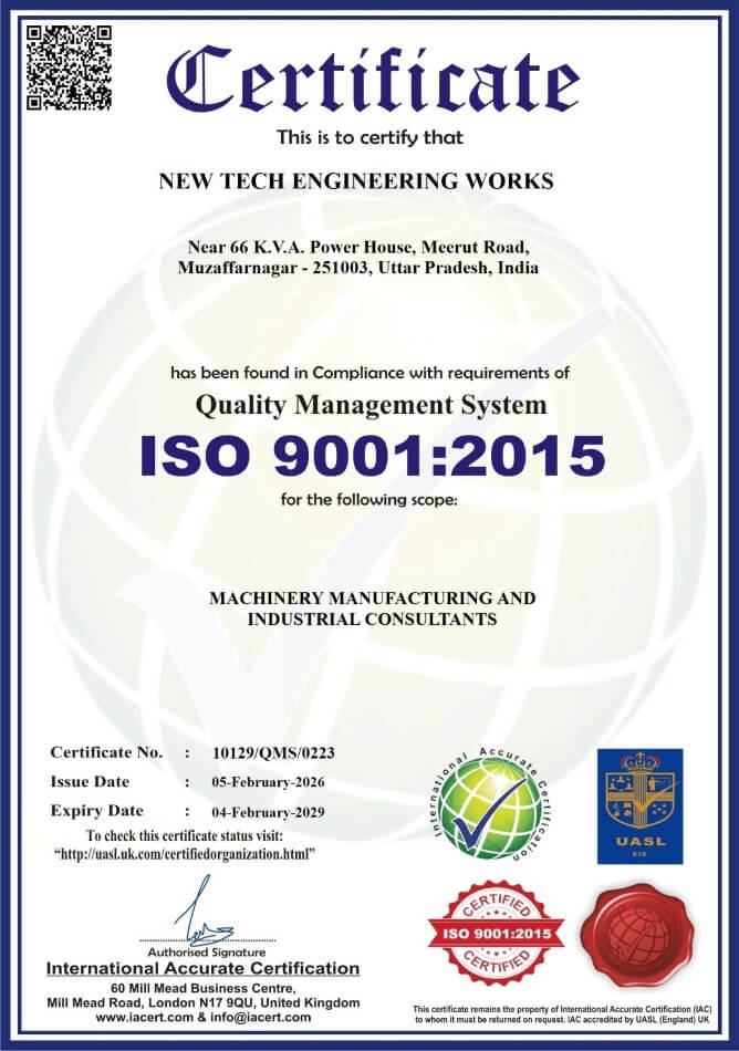 New Tech Engineering Works ISO Certificate