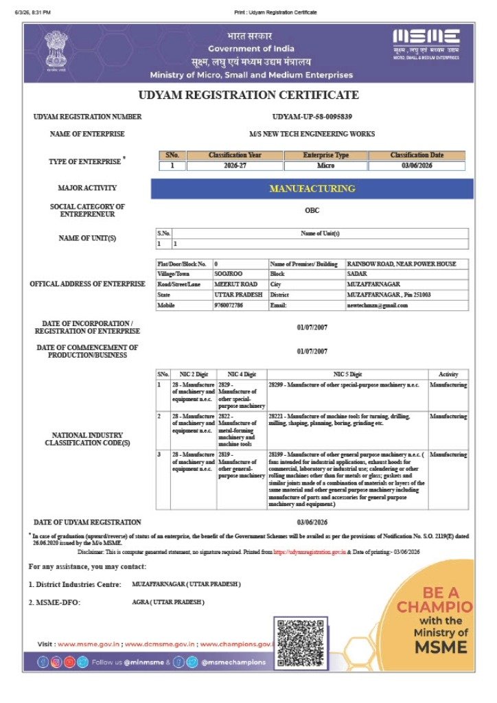 New Tech Engineering Works Certificates